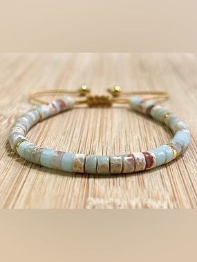 Handmade Shoushan Jasper Beaded Adjustable Bracelet - Fits wrists 6” to 7.5”